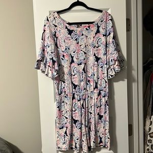 Lilly Pulitzer romper with ruffle sleeve detail